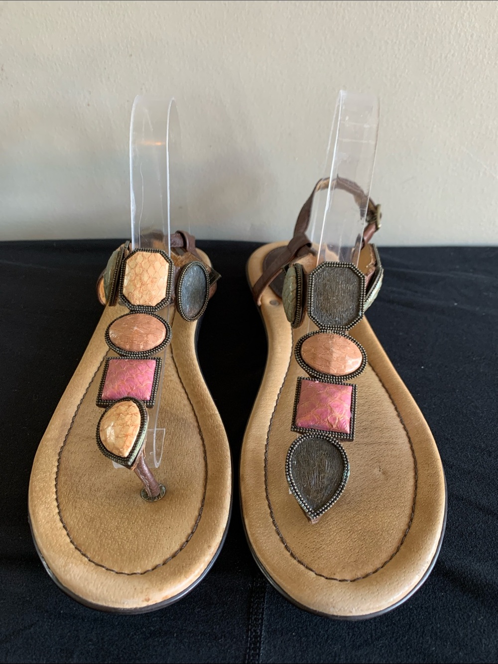 Frye Cami Jewel T-strap Sandals Brown Leather Boho Thong Sandal